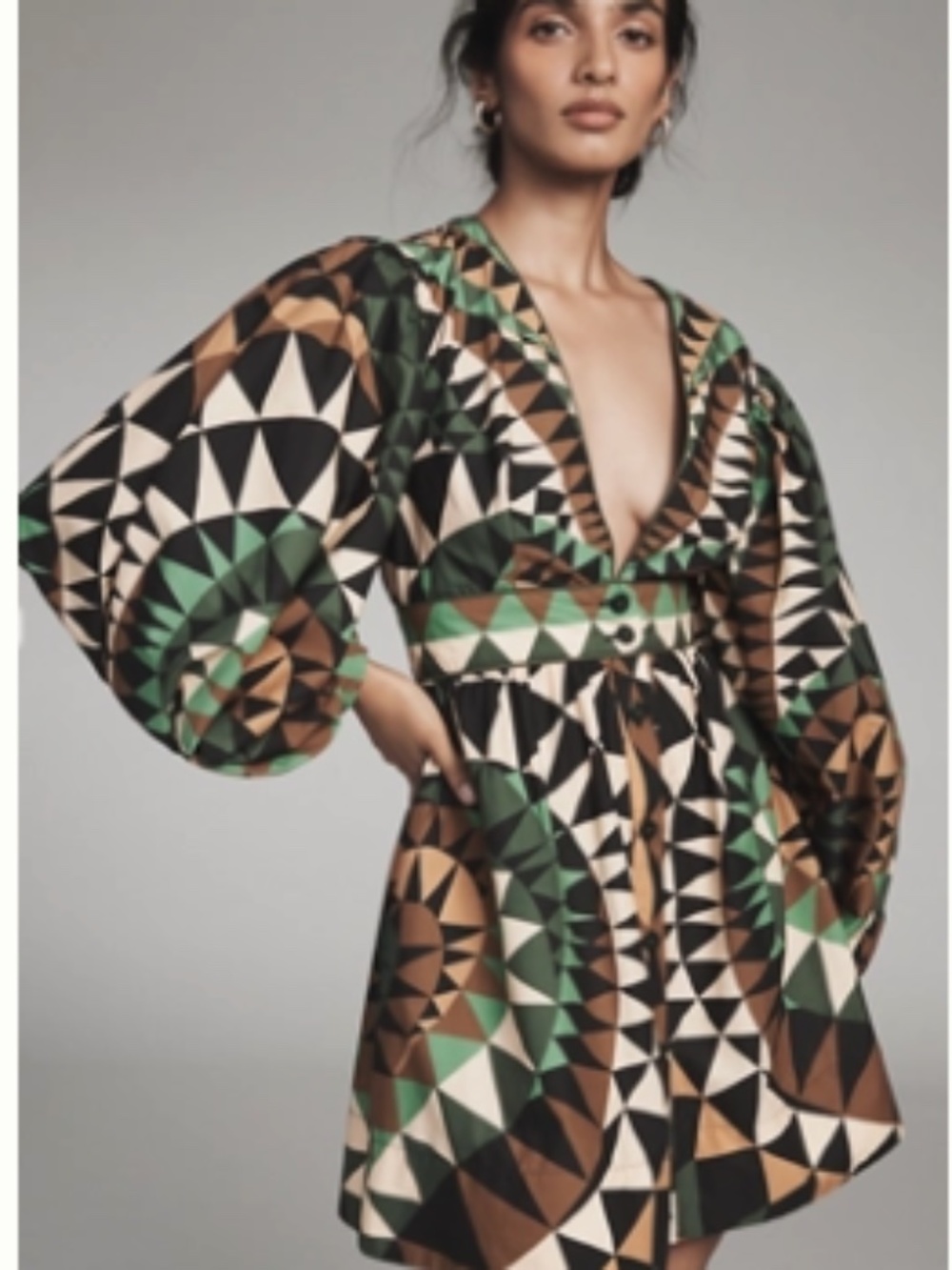 Farm Rio Deco Long-Sleeve Mini Dress Large NWT